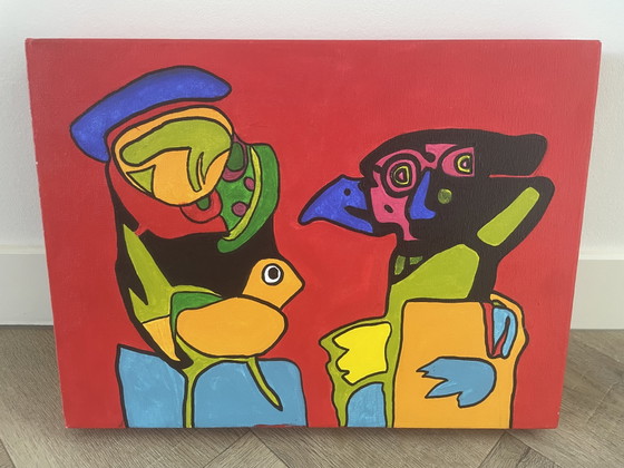 Image 1 of Abstract colorful acrylic painting on canvas | COBRA style | 40 x 30 cm