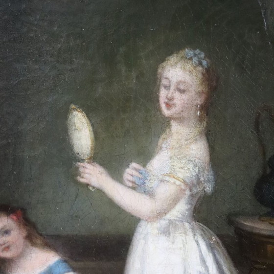 Image 1 of Scene Between Girls, Oil Painting on Canvas, Italy 19th Century