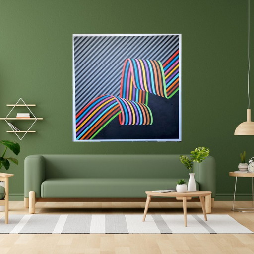  Modern abstract painting "Flow in the Wind" - colorful acrylic on MDF by Franklin van Dam (95x95 cm)