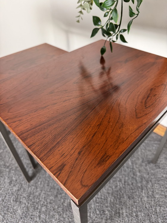 Image 1 of Set van 3 vintage bijzettafels – metaal & hout – mid-century stijl