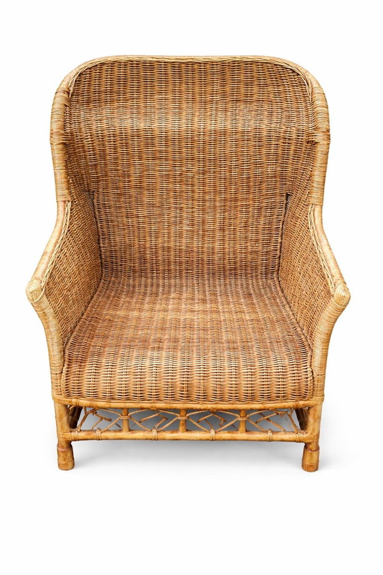 Image 1 of Søren Lund Møbler : Fauteuil en rotin Karen Blixen avec pouf assorti