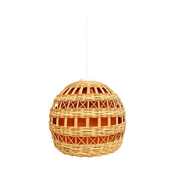 Image 1 of Ceiling lamp with wicker shade, Poland 1960s