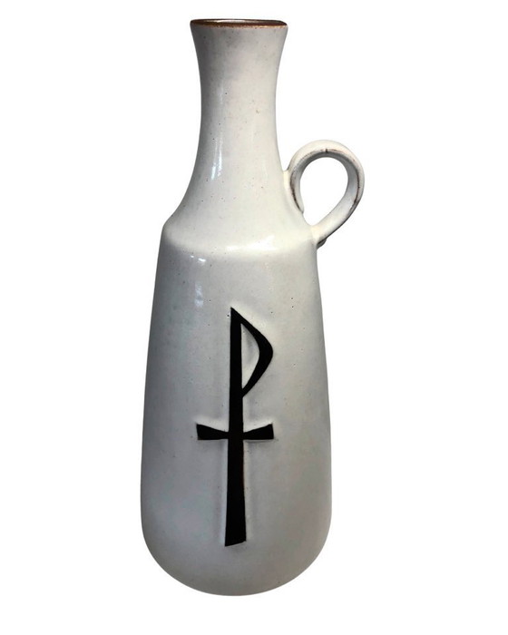 Image 1 of Rare Mid-Century Modern Belaire Rance Belgium Ceramic Pitcher - Pax Symbol ☧