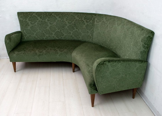 Image 1 of Mid-Century Modern Italian Damask Velvet Corner Sofa, 1950s