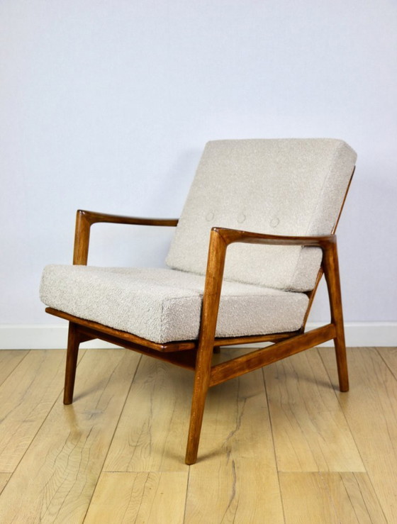 Image 1 of PRL armchair "Stefan" wooden beech vintage beige boucle - darker wood