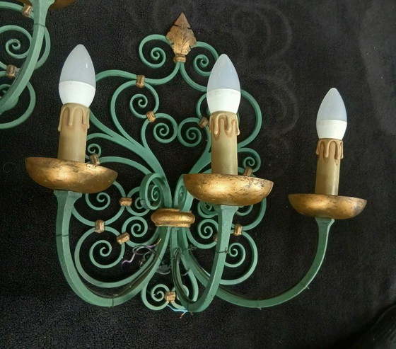 Image 1 of PAIR OF ANTIQUE WROUGHT IRON WALL LIGHTS BY GILBERT POILLERAT, Baroque, 1940