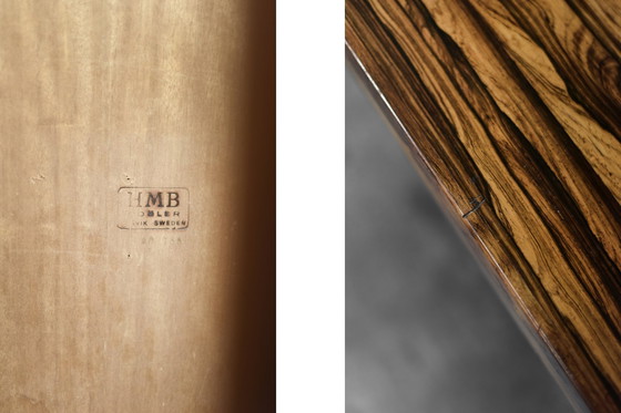 Image 1 of Tavolino da caffè grande vintage Mid-Century moderno in palissandro e alluminio di HMB Möbler Rörvik, Svezia, anni &#39;60