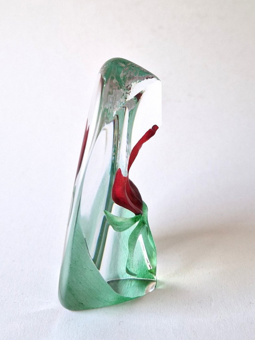 Mats Jonasson Suède - Sculpture en verre avec rose - Signée – glaskunst, Glass (photo 2 of 5)