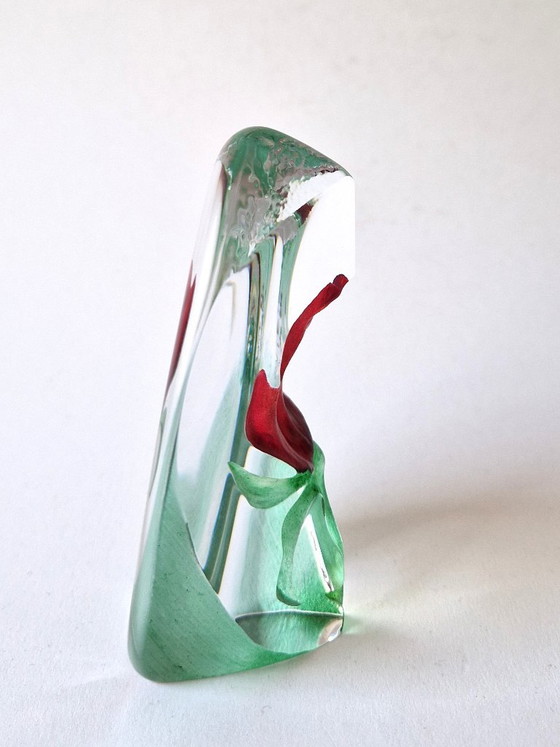 Mats Jonasson Suède - Sculpture en verre avec rose - Signée – Sculptures en verre, Glass (photo 2 of 5)