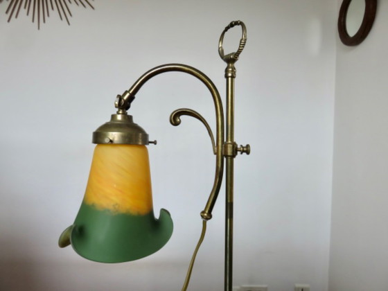 Large Art Nouveau Lamp, Bronze and Marbled Glass, France – A.FRANCE, Table lamps (photo 5 of 13)