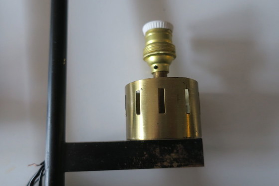 Image 1 of Pair of Brass and Opaline Glass Wall Lights, Stilnovo Period, Italy 1940s-50s