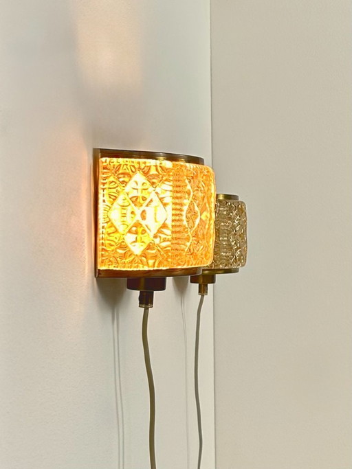 Paire d’appliques vintage, verre Murano et laiton, Suède, 1960