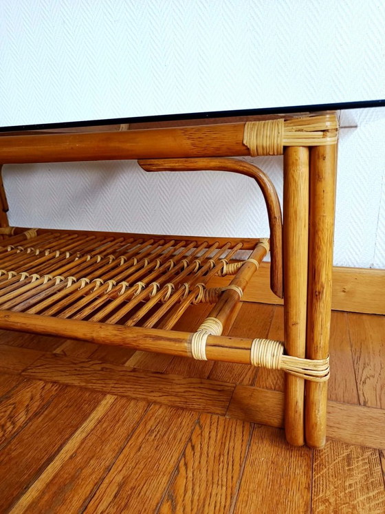 Vintage rotan salontafel uit de jaren 60 – Rattan, Glass (photo 8 of 10)