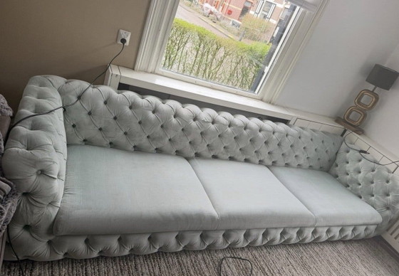 Divano di lusso effetto Chesterfield in camoscio, Divani 3 posti, Tessile, mint (foto 3 di 5)