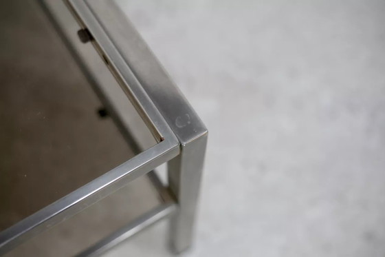 Image 1 of Tavolino da caffè a due ripiani in acciaio e vetro fumé