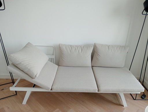 Banc de jardin, chaise longue et table assortie Intratuin Julia Blanc/Taupe 198 x 76 x 81 cm – tuinbank (photo 2 of 5)