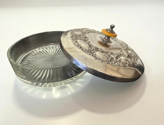 Image 1 of Antico portacaramelle in vetro e silverplate