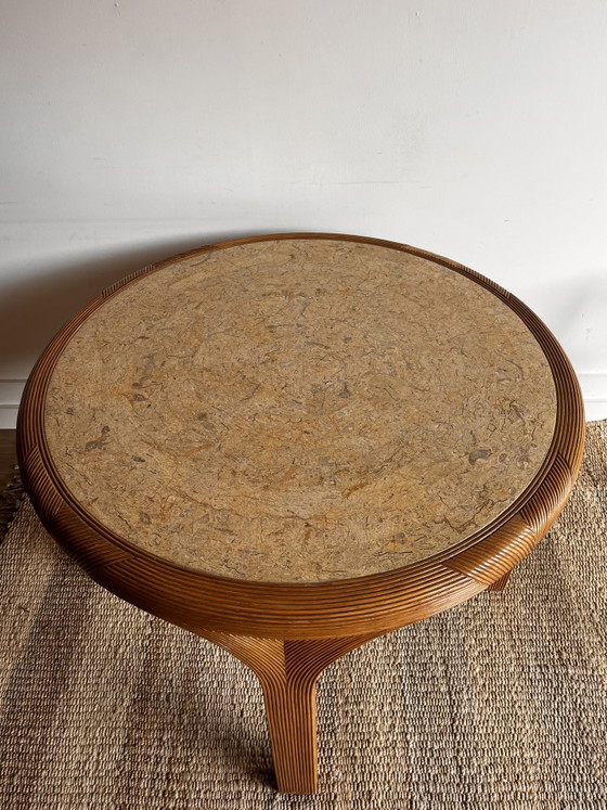 Image 1 of Vivai del Sud rotan eettafel met marmeren blad — Italy, ca. 1970s