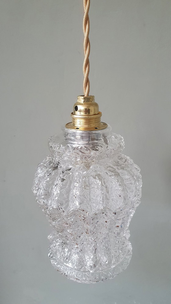 Image 1 of Vintage hanglamp van dik, getextureerd glas. Duitsland Mid Century