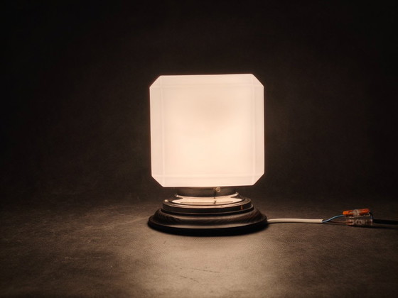 Image 1 of Pair Art Deco Nickel Wall Lights with Milky Glass, 1930s