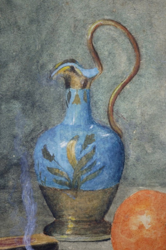 Image 1 of Naturaleza muerta con cigarrillo - Cuadro firmado por A. Moreau