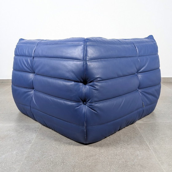 Image 1 of Michel Ducaroy Ligne Roset Ecksofa aus blauem Togo-Leder, Frankreich, 1980er Jahre