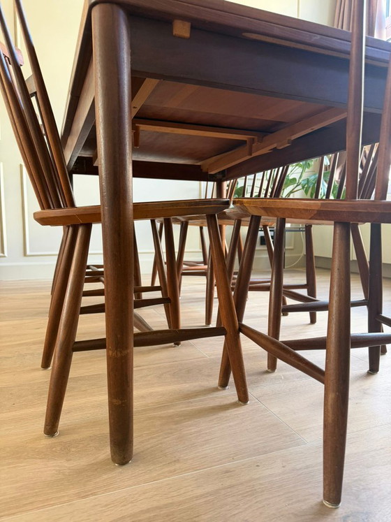 Image 1 of Mesa de comedor de teca (TT23) Cees Braakman para Pastoe + 7 sillas de teca Spindle (SH41) Yngve Ekstrom para Nesto/Pastoe