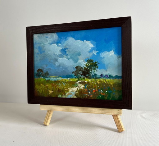 Original Oil Painting: Summer Field Landscape in the Flower Field