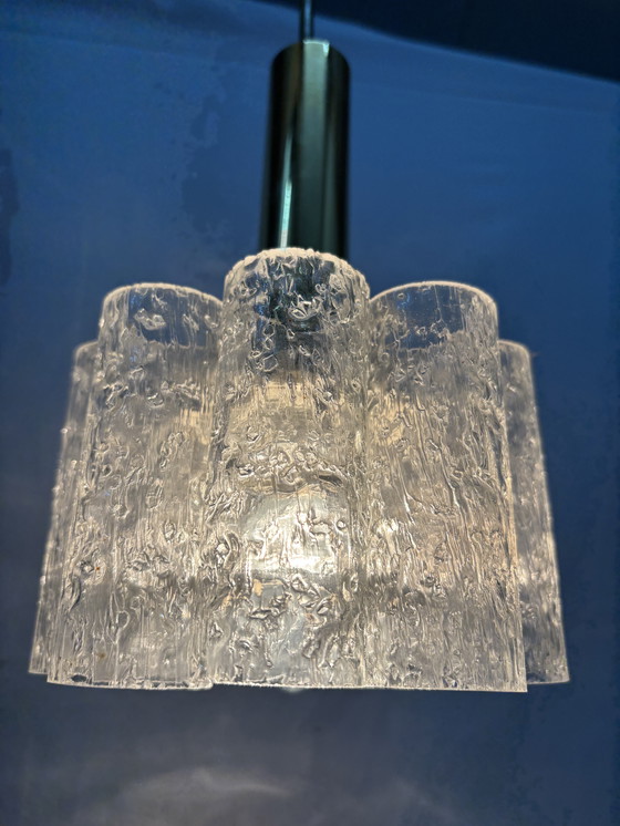 Image 1 of Vintage Doria Leuchten hanging lamp, ice glass tubes '60s/'70s