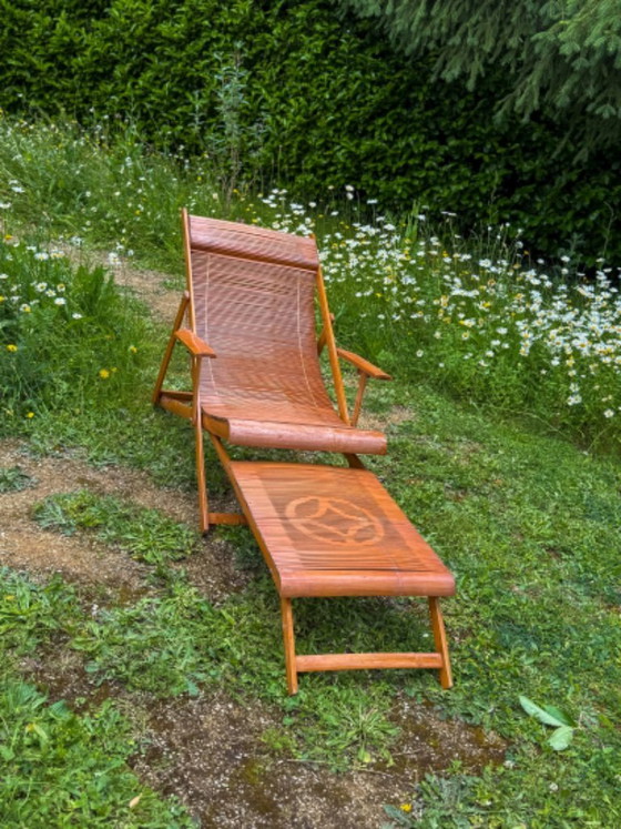 Image 1 of Poltrona lounge e poggiapiedi vintage giapponesi in bambù