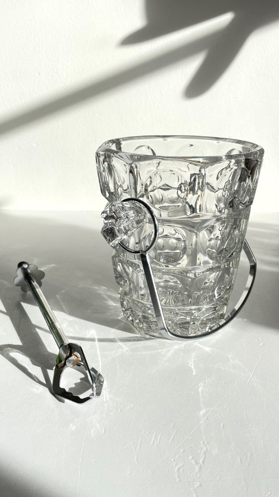 Image 1 of SEAU à Glace Cristal Ciselé et PINCE Vintage