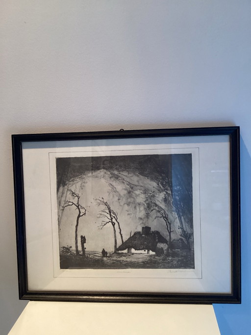 Precioso grabado original Dirk Baksteen (1886-1971) - “Storm Kempen” (5º estado)