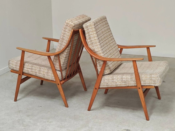 Paar Boomerang-Stil Sessel aus ecru-beigem Stoff, 1960er Jahre. – Wood, Scandinavian (photo 15 of 20)