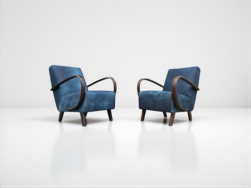 Set of 2 arm chairs by Jindrich Halabala in jeans.