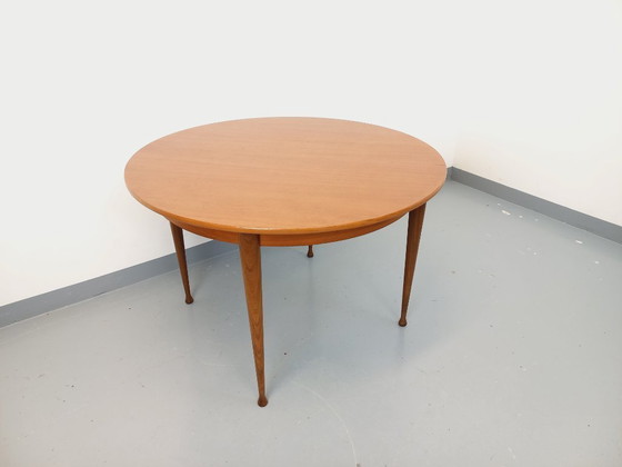 Image 1 of Vintage Scandinavian style round teak dining table from the 1950s/60s with extension
