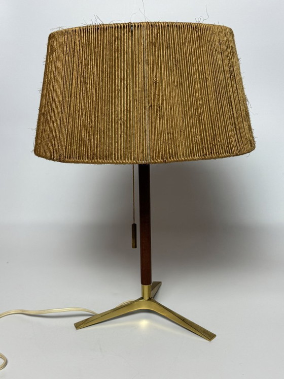 Image 1 of Mid-Century French Design Brass Table Lamp with Papercord Shade, Attributed to Audoux-Minet, 1960s