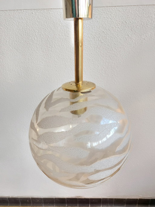 Vintage Pendant Lamp Fischer Leuchten Brass Glass