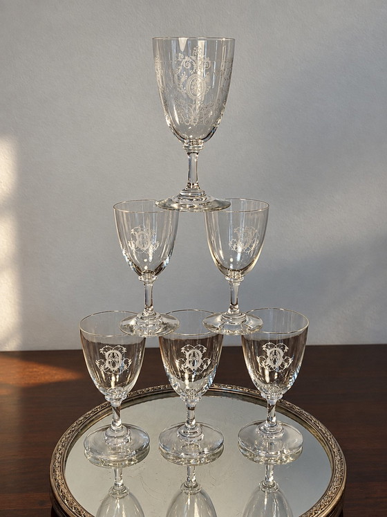 6 Baccarat Glasses Funnel Shaped Late 19th - Early 20th Century – Glass & Decanter, Crystal (photo 2 of 11)