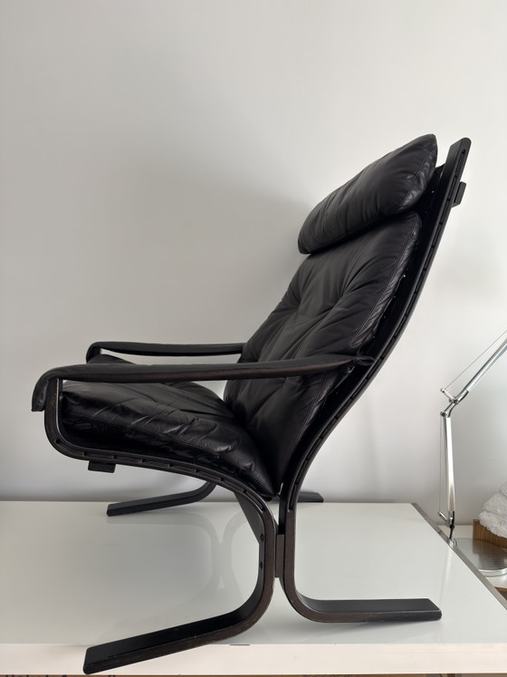 Image 1 of Vintage Westnofa Siesta loungestoel – zwart leer – Noorwegen