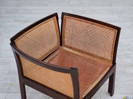 Image 1 of Années 1970, design danois d'Illum Wikkelsø, modèle de fauteuil « Plexus », bois de teck, structure en maille.
