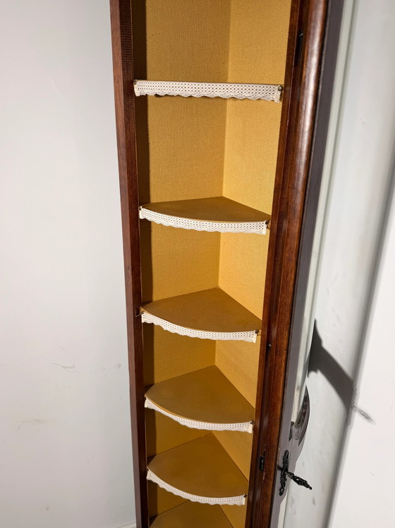 Antique Walnut Corner Display Cabinet with Curved Glass (photo 4 of 5)
