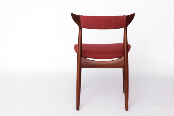 Image 1 of Vintage Cow Horn stoel - jaren 1960/1970 Deens teakhouten eet- of bureaustoel, Bordeaux stoffering, Mid Century Modern