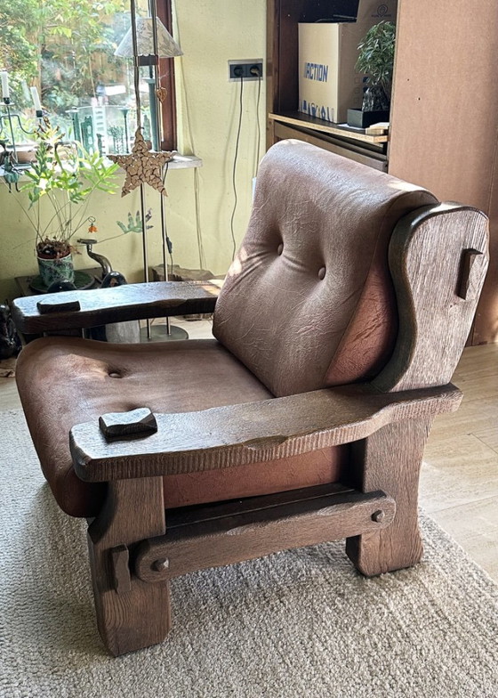 Rustieke houten zitgroep met bruine bekleding, Zithoek, Textiel, Rustic (foto 4 van 15)