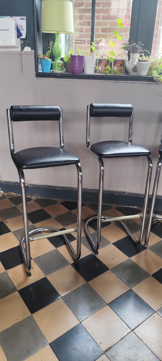 Image 1 of Set of 4 vintage bar stools, 1980