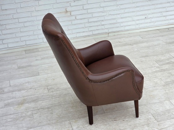 Image 1 of Anni '70, poltrona danese, rivestimento originale in pelle marrone.