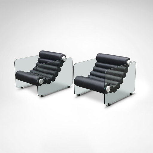 Fauteuil Hyaline en cuir et verre par Fabio Lenci pour Stendig Italie 1960, ensemble de 2