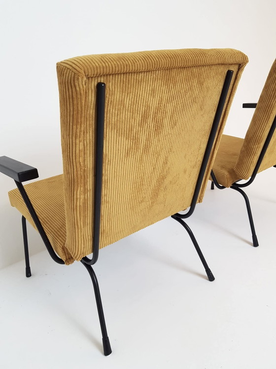 2 Vintage Gispen Armchairs Model 1407 Wim Rietveld Yellow Rib – Polyester, Metal (photo 11 of 15)
