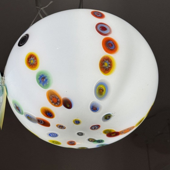 Lampadario Sospensione Sfera Vetro Murano Murrine Colorate Bianco Design Pop – Lampade a sospensione (photo 3 of 5)