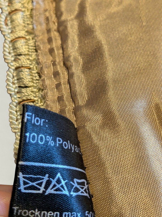 Image 1 of Runner da tavolo vintage di Bayer Textilfaser – dralon® – Marrone con finiture dorate – 107 × 36 cm