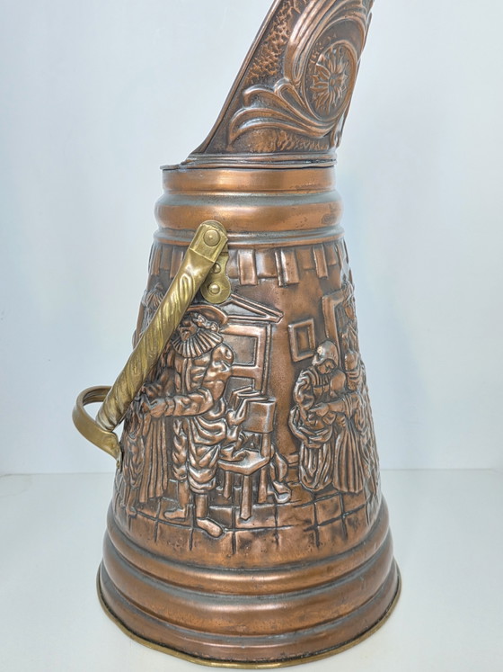 Vintage Nederlandse paraplubak/kolenkit van koper en messing met reliëf – Copper, Brass (photo 8 of 15)